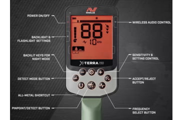 Image of Minelab X-Terra Pro Metal Detector, Black/Green, Adjustable, 3707-0001