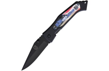 Image of Miscellaneous Blue Lives Matter Linerlock Folding Knife, 3.5 black finish stainless blade, Black ABS handle, BLM-FLAG