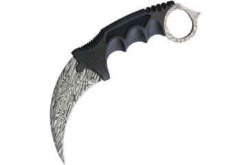Image of Miscellaneous Neck Knife, 7.25in Overall, 3.5in SS Karambit Blade, Black Finger Grooved Nylon Handle, Finger Ring, Faux Damascus Finish Blade, Black Nylon Neck Sheath, YC-9115-M