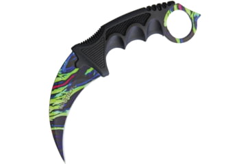 Image of Miscellaneous Neck Knife HyperBeast Knife, 7.25in Overall, 3.5in SS Karambit Blade, Black Finger Grooved Nylon Handle, Finger Ring, Multi Color Blade, Black Nylon Neck Sheath, YC-9115-R