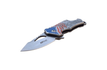 Image of Mtech Drop Point Spring Assisted Knife w/Bottle Opener, 2.25 in, 3Cr13 Stainless Steel Stainless Steel, Stainless/Flag, MT-A882SAF