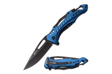 Image of Mtech Drop Point Spring Assisted Knife w/Bottle Opener, 3.5 in, 3Cr13 Stainless Steel Stainless Steel, Blue, MT-A705G2-BL
