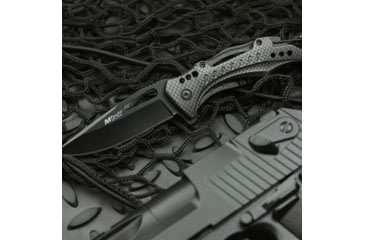 Image of Mtech Drop Point Spring Assisted Knife w/Bottle Opener, 3.5 in, 3Cr13 Stainless Steel Stainless Steel, Carbon Fiber, MT-A705G2-CF