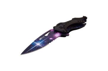 Image of Mtech Drop Point Spring Assisted Knife w/Bottle Opener, 3.5 in, 3Cr13 Stainless Steel Stainless Steel, Serrated, Blue, MT-A705GLX