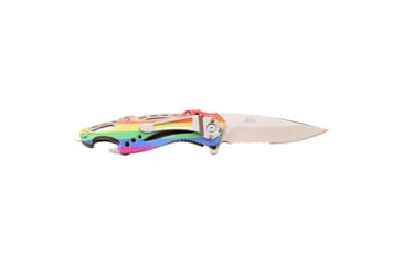 Image of Mtech Drop Point Spring Assisted Knife w/Bottle Opener, 3.5 in, 3Cr13 Stainless Steel Stainless Steel, Serrated, Rainbow, MT-A705RB