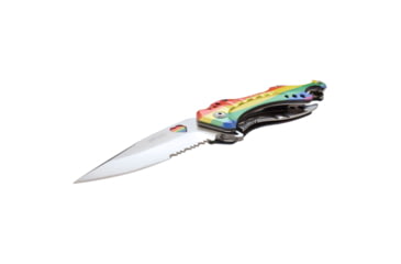 Image of Mtech Drop Point Spring Assisted Knife w/Bottle Opener, 3.5 in, 3Cr13 Stainless Steel Stainless Steel, Serrated, Rainbow, MT-A705RB