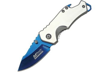 Image of Mtech Evolution Bottle Opener A/O Folding Knife, 3.75in Closed, 2.5in Blue Ticn Coated 8Cr13Mov SS Blade, Mirror SS Handle, Thumb Stud, Pocket Clip, Integrated Bottle Opener, MTE-A005-BLS