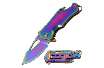 Image of Mtech Folding Blade, 2.75in, Stainless Steel Blade, Rainbow Titanium Stainless Steel Handle MT-A882SRB