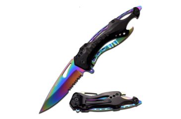 Image of Mtech Folding Blade, 3.25in, Stainless Steel Blade, Black And Rainbow Titanium Coated Aluminum Handle MT-705RB