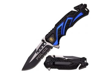 Image of Mtech Folding Blade, 3.5in, Stainless Steel Blade, Black And Blue Two Tone Alum Handle MT-A865PD