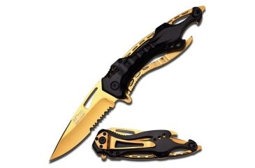 Image of Mtech Folding Blade, 3.75in, Stainless Steel Blade, Black And Gold Titanium Coated Gold Aluminum Handle MT-A705BG