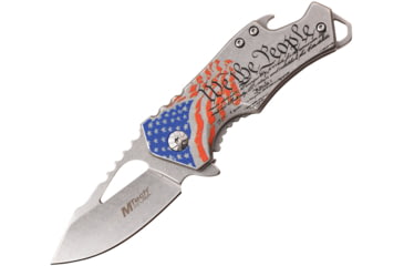 Image of Mtech Drop Point Spring Assisted Knife w/Bottle Opener, 2.25 in, 3Cr13 Stainless Steel Stainless Steel, Stainless/Flag, MT-A882SAF