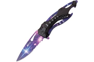 Image of Mtech Drop Point Spring Assisted Knife w/Bottle Opener, 3.5 in, 3Cr13 Stainless Steel Stainless Steel, Serrated, Blue, MT-A705GLX