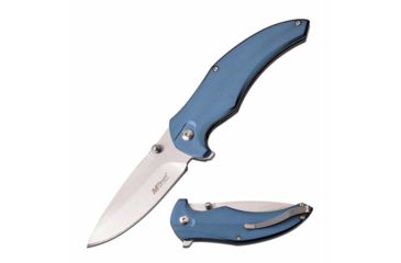 Image of Mtech MT-1035BL Manual Folding Knife, 3.5in, 3CR13 Stainless Steel, Drop Point, Steel Blade, Aluminum Handle, Blue, MT-1035BL