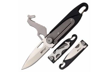 Image of Mtech MT-1102BK Manual Folding Knife, 2.5in, 3CR13 Stainless Steel, Drop Point, Steel Blade, Nylon Fiber Handle w/Multitool Blade and Carabiner, Black, MT-1102BK