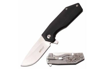 Image of Mtech MT-1160SD Manual Folding Knife, 2.5in, 3CR13 Stainless Steel, Drop Point, Steel Blade, G10 Handle w/ Demon Etching, Black, MT-1160SD