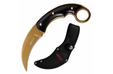Image of Mtech MT-20-84GD Fixed Blade Knife, 3.5in, Stainless Steel, Karambit, Golden Blade, Pakkawood Handle, Black, MT-20-84GD