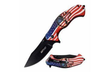 Image of Mtech MT-A1025A Spring Assisted Knife, 3.5in, 3CR13 Stainless Steel, Recurved, Black Blade, Aluminum Handle, American Flag Design, Flag, MT-A1025A