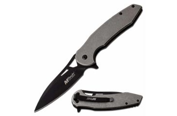 Image of Mtech MT-A1083SW Spring Assisted Knife, 3.5in, 3CR13 Stainless Steel, Spear Point, Black Blade, Aluminum Handle, Stonewash, MT-A1083SW