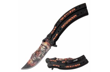 Image of Mtech MT-A1122TG Spring Assisted Knife, 3.5in, 3CR13 Stainless Steel, Clip Point, Printed Blade, Aluminum Handle, Black/Tiger, MT-A1122TG