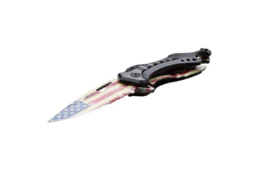Image of Mtech Patriotic Assisted Knife w/Bottle Opener, 3.5 in, 3Cr13 Stainless Steel Stainless Steel, Drop Point, USA Flag, MT-A705AF