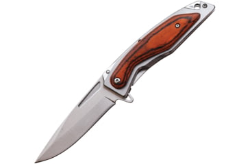 Image of Mtech Wood Framelock A/O Folding Knife, 3.75 satin finish 3Cr13 stainless blade, Stainless handle with Brown pakkawood onlay, MT-A1153BR