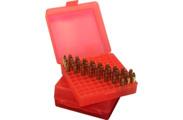 Image of MTM Ammo Box 100 Round Flip Top For 22 Mag - 17 HMR, Clr-Red, P-100-22M-29