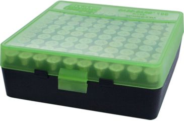 Image of MTM P-100 Fliptop Box .38 Special To .357 Magnum Clear Green/Black