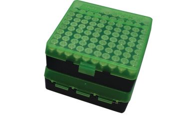 Image of MTM P-100 Fliptop Box .380/9mm Luger Clear Green/Black