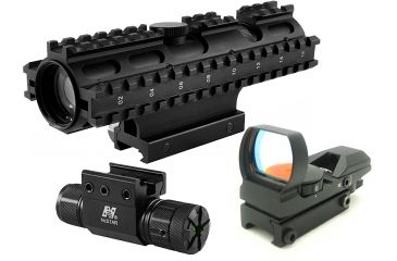 Image of NcStar 2-7x32mm Compact Rifle Scope Kit 2 - P4 Sniper Reticle w/ Green Laser and Red Dot Sight