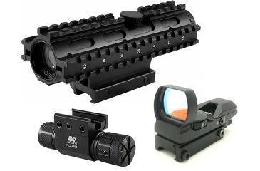 Image of NcStar 4x32mm Compact Rifle Scope Kit 2 - P4 Sniper Reticle w/ Green Laser and Red Dot Sight