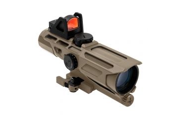 Image of NcSTAR Ultimate Sighting System Gen3 3-9x40 Rifle Scope,Red Micro Dot,P4 Sniper Reticle,Red/Blue Illumination,Green Lens, Tan, VSTP3940GDV3T