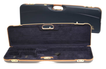 Image of Negrini OU Deluxe High Rib Trap/Sporting Shotgun Case, Navy/Tobacco Leather/Navy Interior, 1657LX/5164