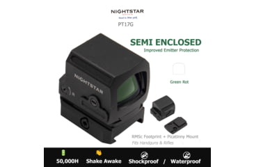 Image of NightStar PT17G Reflex Red Dot Sight, 1x17mm, 0.86x0.67in, Black, PT17G