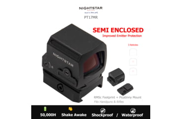 Image of NightStar PT17MR Reflex Red Dot Sight, 1x17mm, 0.86x0.67in, 3 MOA Dot, Circle Dot, Circle, Black, PT17MR