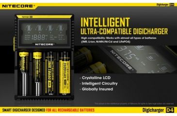 Image of Nitecore D4 Digicharger Universal 4-Channel Smart Charger w/LCD Screen NITECORE-D4-DIGICHARGER