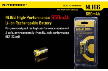 Image of Nitecore NL166 650mAh Rechargeable Li-ion RCR123A 16340 Battery, Yellow, 6952506490318