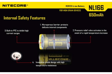Image of Nitecore NL166 650mAh Rechargeable Li-ion RCR123A 16340 Battery, Yellow, 6952506490318