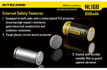 Image of Nitecore NL166 650mAh Rechargeable Li-ion RCR123A 16340 Battery, Yellow, 6952506490318