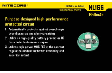 Image of Nitecore NL166 650mAh Rechargeable Li-ion RCR123A 16340 Battery, Yellow, 6952506490318