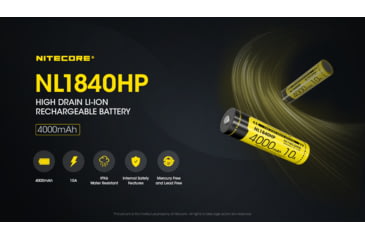 Image of Nitecore NL1840HP 4000mAh Rechargeable 18650 Battery, Black/Yellow, 6952506496402