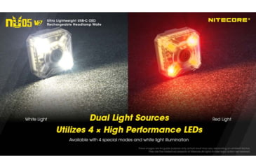 Image of Nitecore NU05 v2 High Performance LED Rechargeable Red White Safety &amp; Signal Light, White/Red, 40 Lumens, Black, 6952506407286