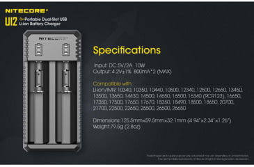 Image of Nitecore UI2 Dual-Slot Intelligent USB Lithium-ion Battery Charger for 18650, 18350, 20700, 21700, Black, 6952506492923