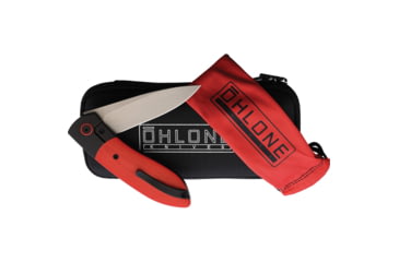 Image of Ohlone Knives Butron Black Folding Knife, 4.25in Closed, 3.25in Stonewash CPM-20CV Blade, Black DLC Titanium Handle, BUTRON RED/BLACK