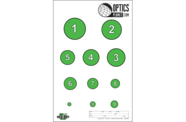 Image of OpticsPlanet Exclusive EZ2C Targets Red Dot Optics Style 7, Green and Black Ink on High Quality White Paper, 25 Pack, EZ2CRD07
