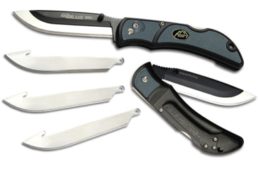 Image of Outdoor Edge Cutlery Razor-Lite EDC Folding Knife, 4-Blade Combo Set, 2.5 in, Japanese 420J2 stainless, Drop Point, Grivory w/ TPR Inserts, Gray, Blister, RLY30-50C