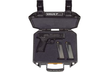 Image of Pelican VAULT V100 Case, Small Pistol, 11x8x4.5 inch Internal Dimension, 12.28x12.03x5.16 inch External Dimension, Black, VCV100-0000-BLK