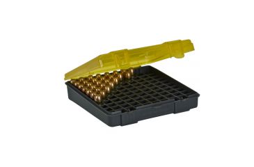 Image of Plano 100 Count Handgun Ammo Case w/Hin ged Cover - 5.9in , .45 ACP .40 S&amp;W 10mm - Dk. Gray &amp; trans Amber 1227-00