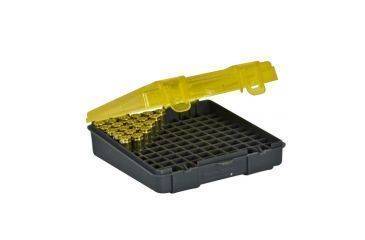 Image of Plano 100 Count Handgun Ammo Case w/Hin ged Cover - 5.9in , 9mm-380acp caliber - Dk. Gray &amp; trans Amber 1224-00
