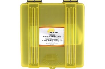 Image of Plano 100 Count Handgun Ammo Case w/Hin ged Cover - 5.9in , .41 Mag .44 Mag .45 long Colt - Dr. Gray &amp; trans Amber 1226-00